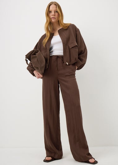 Chocolate Brown Lyocell Wide Leg Co Ord Trousers