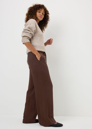 Chocolate Brown Lyocell Wide Leg Trousers