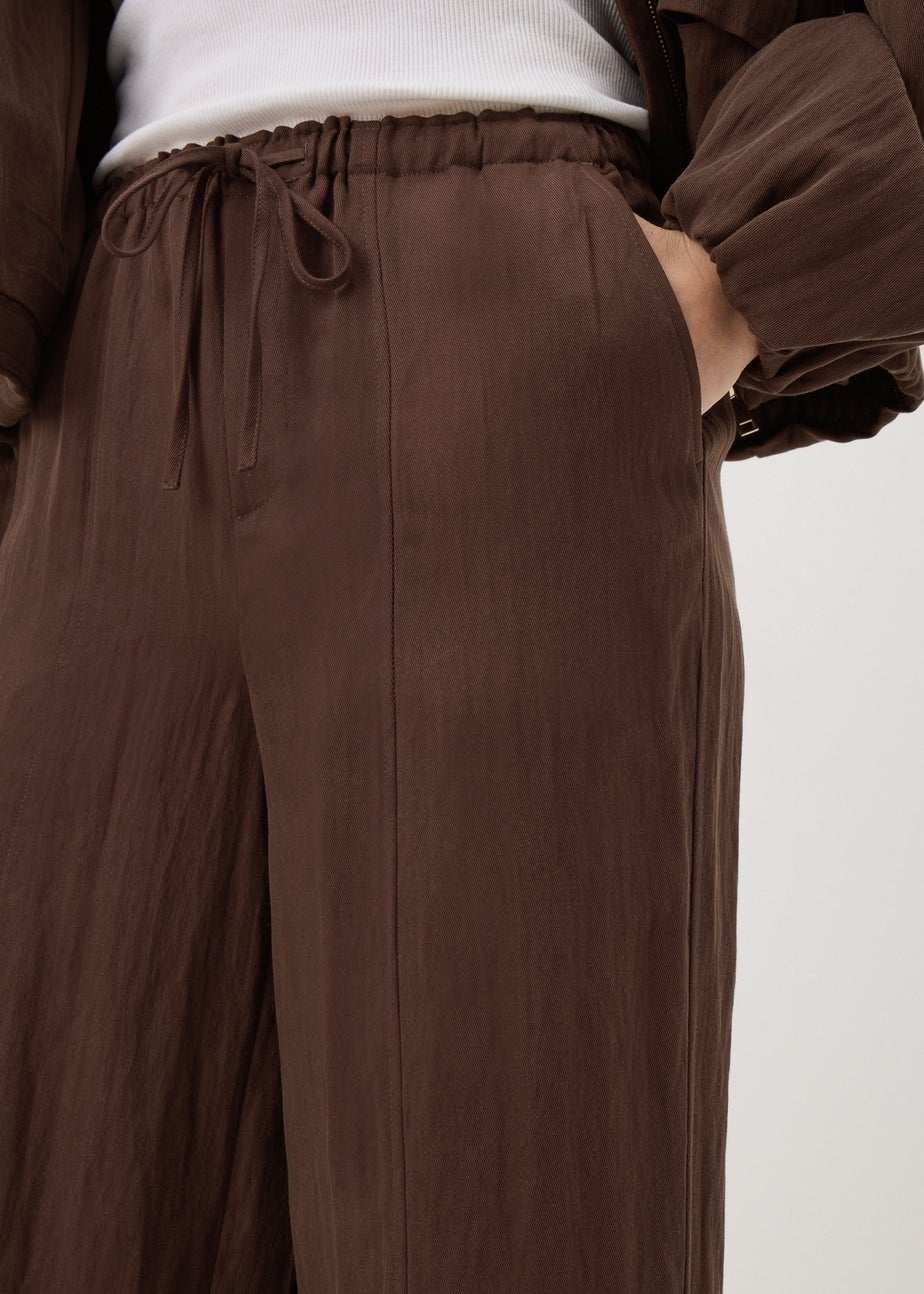 Chocolate Brown Lyocell Wide Leg Co Ord Trousers