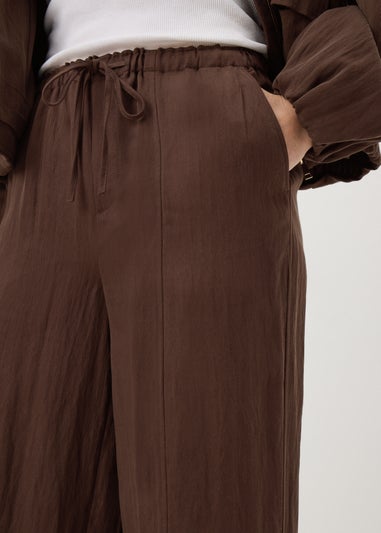Chocolate Brown Lyocell Wide Leg Co Ord Trousers