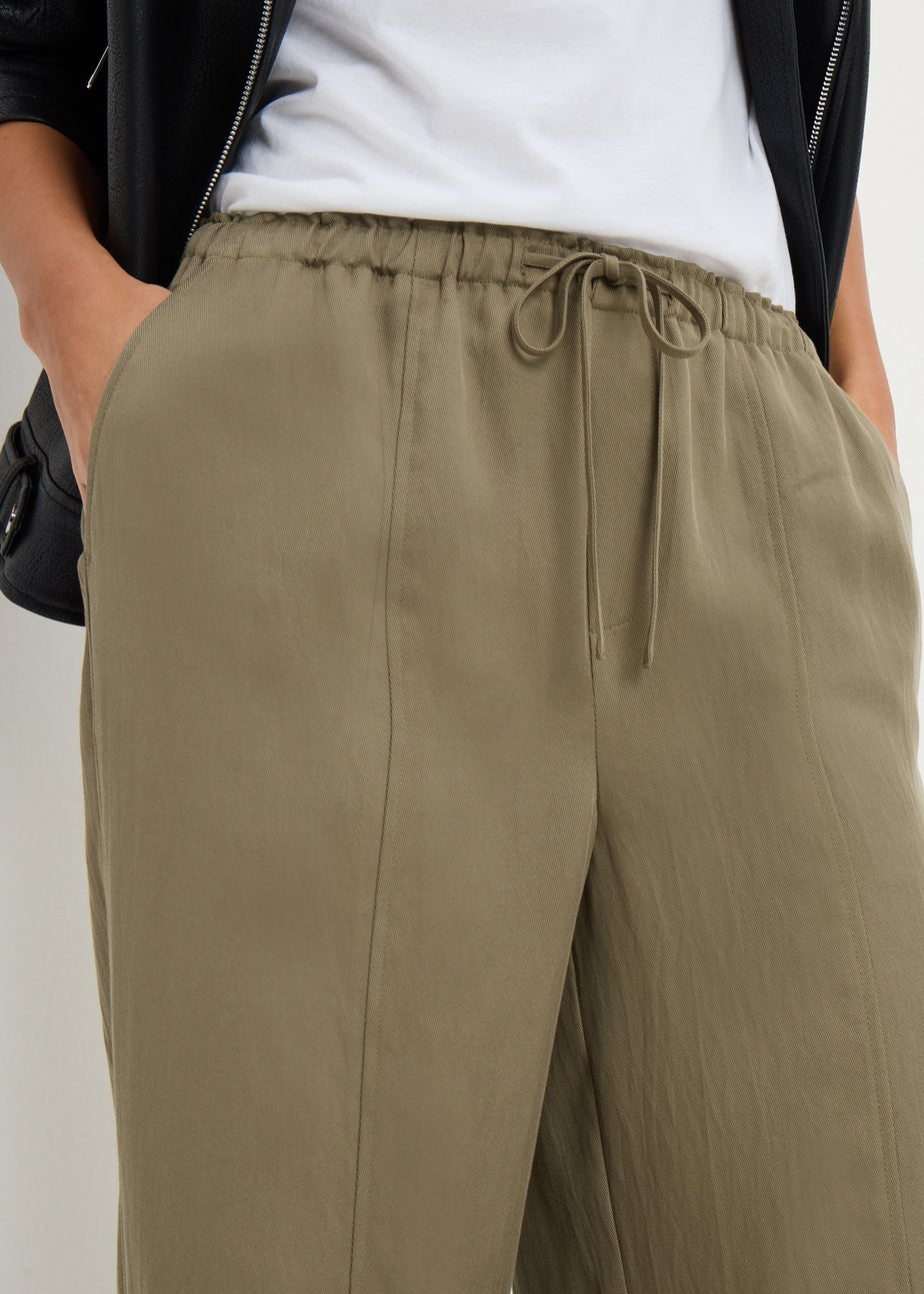 Khaki Lyocell Wide Leg Trousers