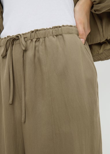 Khaki Lyocell Wide Leg Trousers