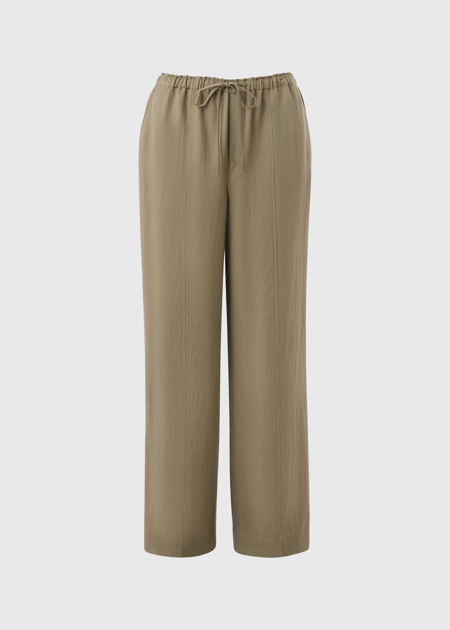 Khaki Lyocell Wide Leg Trousers