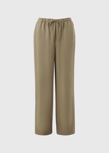 Khaki Lyocell Wide Leg Trousers