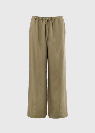 Khaki Lyocell Wide Leg Trousers