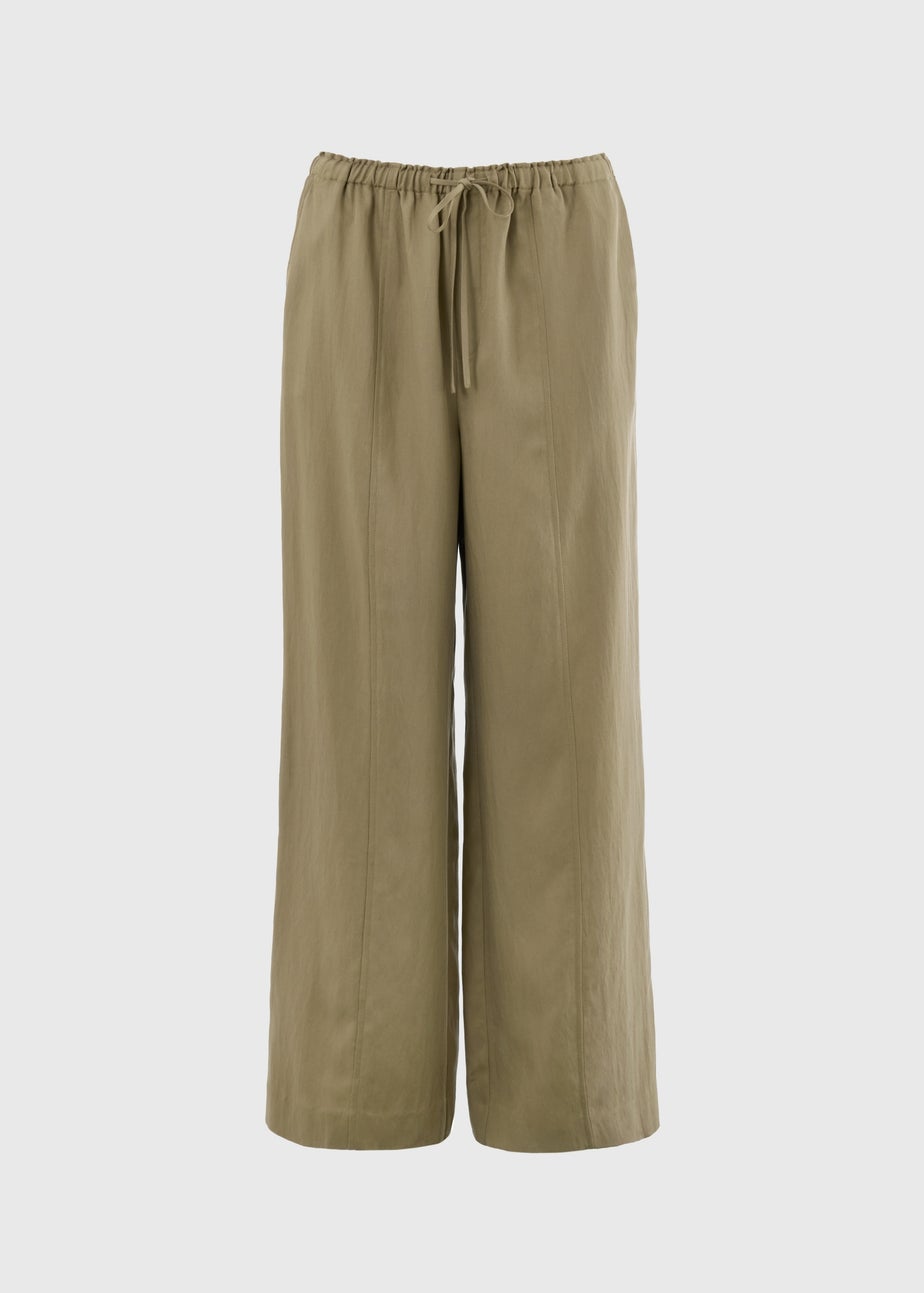 Khaki Lyocell Wide Leg Trousers