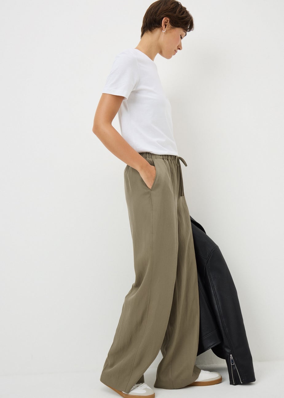 Khaki Lyocell Wide Leg Trousers
