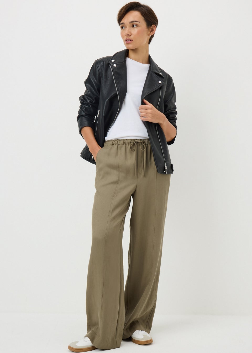 Khaki Lyocell Wide Leg Trousers