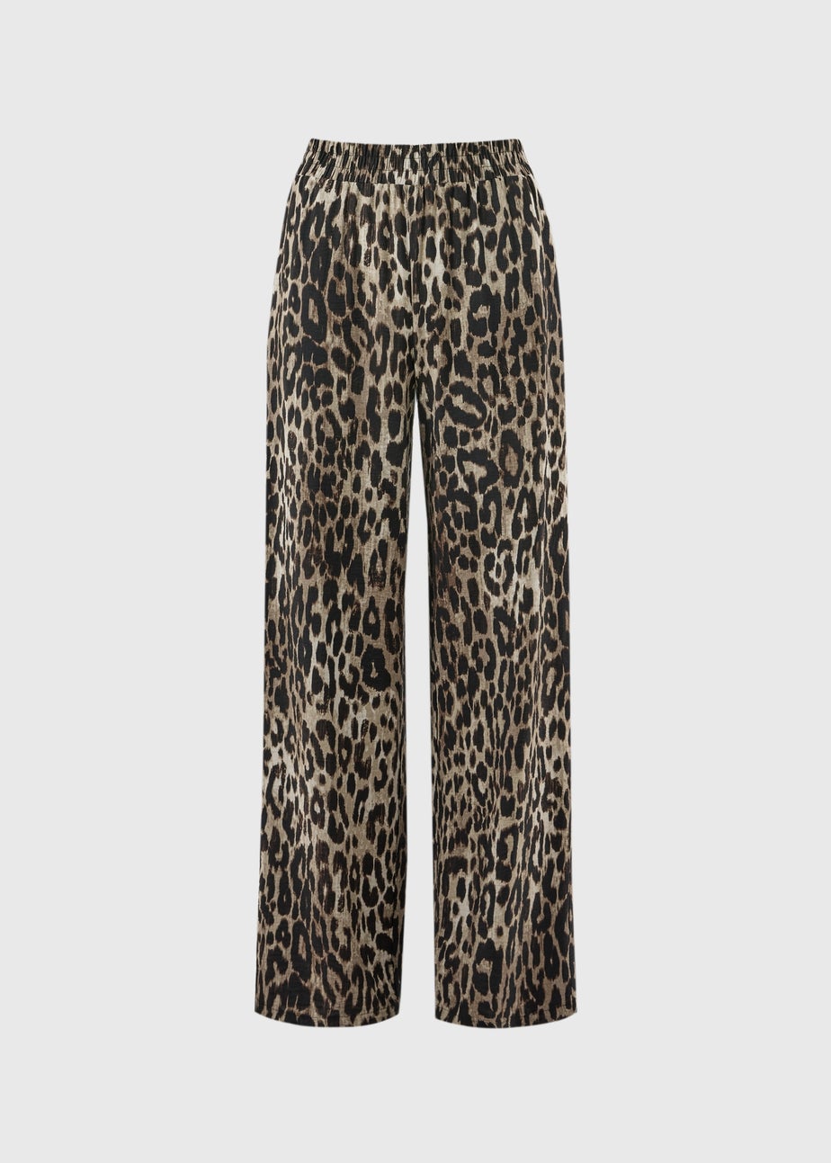 Brown Leopard Print Wide Leg Trousers