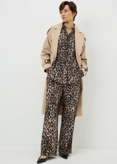 Brown Leopard Print Co Ord Wide Leg Trousers