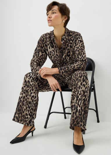 Brown Leopard Print Co Ord Wide Leg Trousers