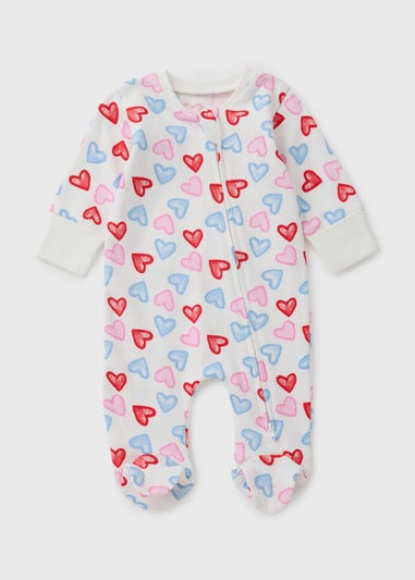 Baby Multicolour Heart Zipped Sleepsuit (Newborn-23mths)