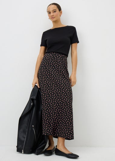 Black Ditsy Floral Maxi Skirt
