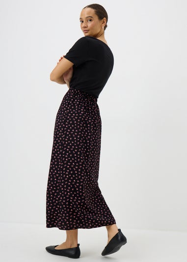 Black Ditsy Floral Maxi Skirt