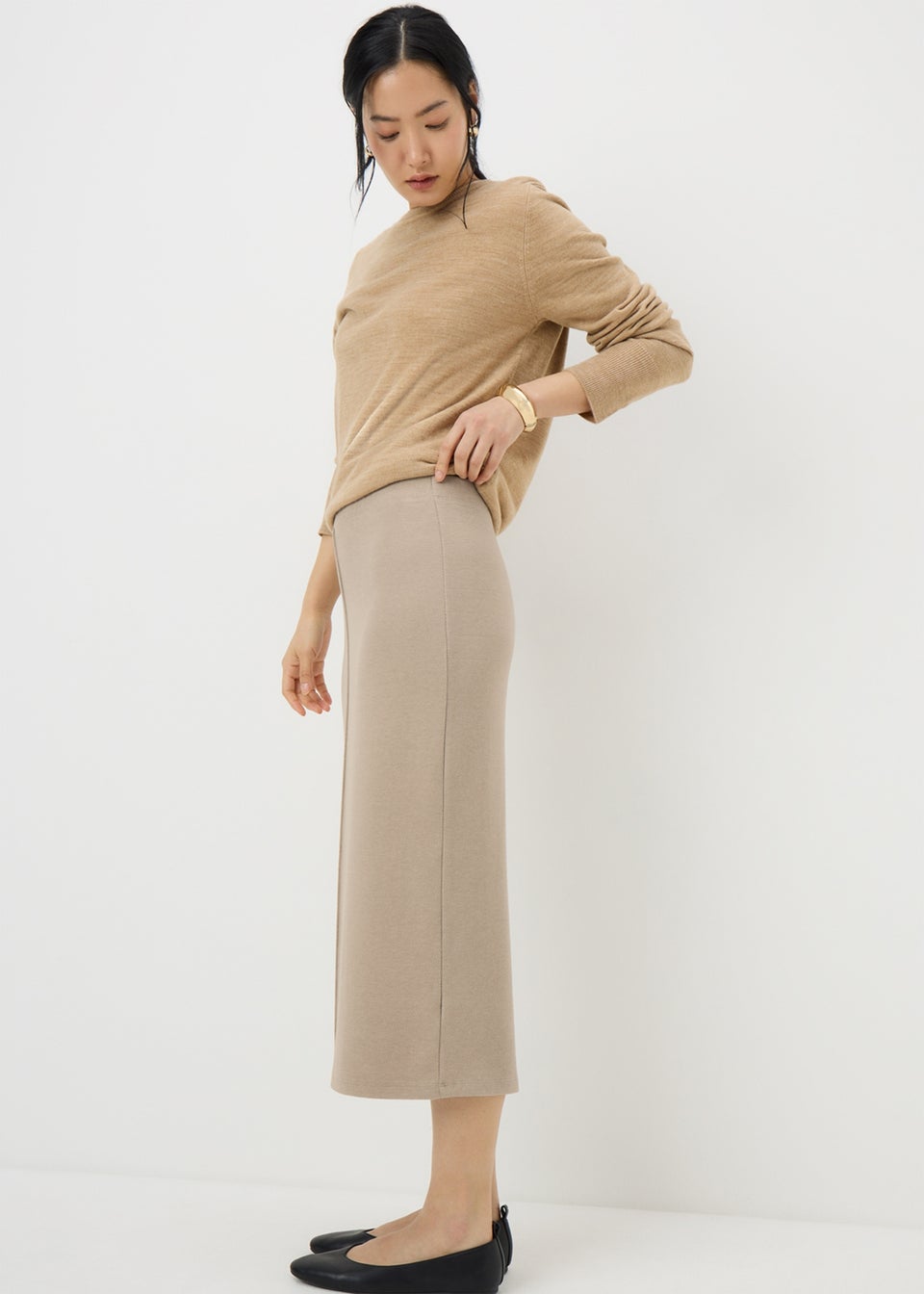 Beige Cosy Midi Skirt