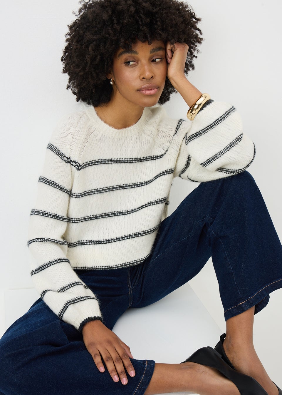 Cream Stripe Stitch Jumper