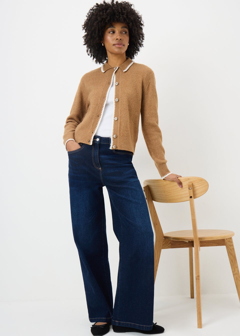 Camel Stitch Collared Button Jumper