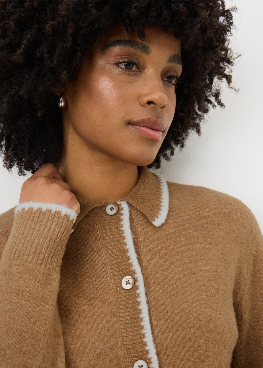 Camel Stitch Collared Button Jumper