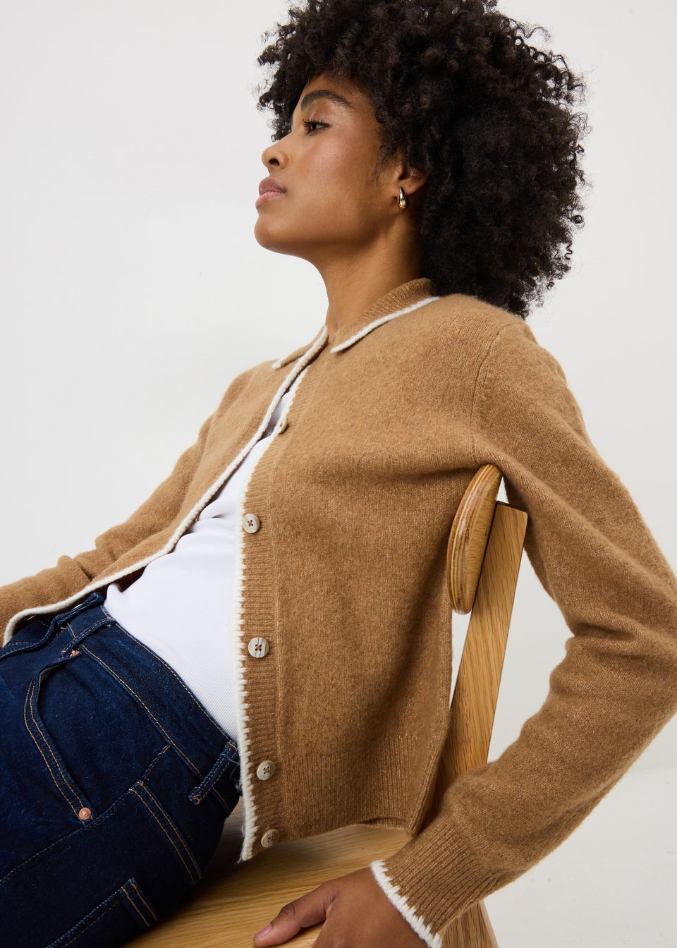 Camel Stitch Collared Button Jumper