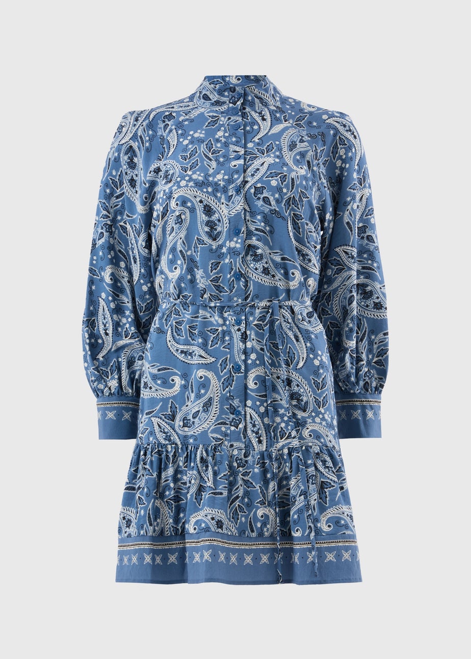 Blue Paisley Belted Shirt Dress