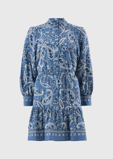 Blue Paisley Belted Shirt Dress