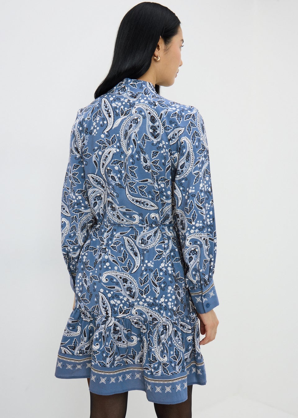 Blue Paisley Belted Shirt Dress