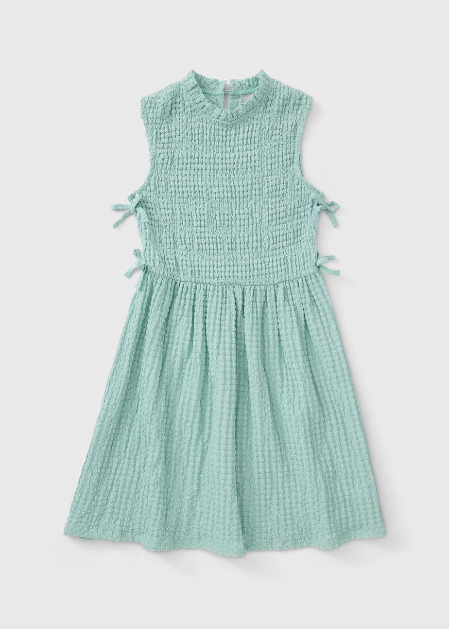 Girls Mint Textured Tie Trim Dress (7-15yrs)