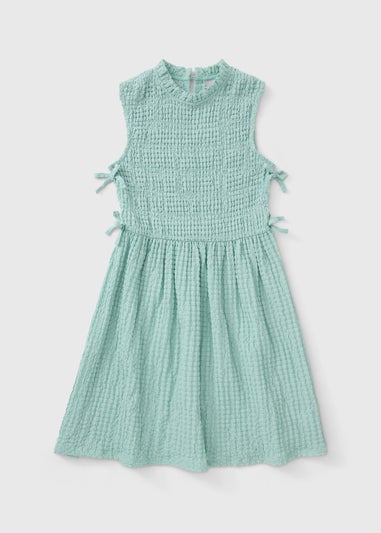 Girls Mint Textured Tie Trim Dress (7-15yrs)