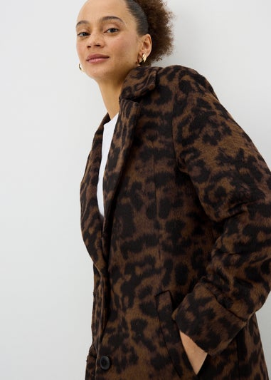 Brown Animal Print Long Smart Coat