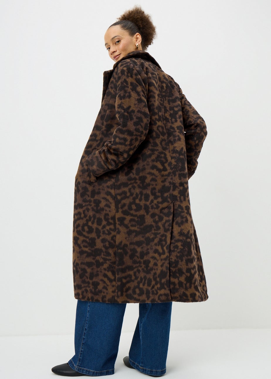 Brown Animal Print Long Smart Coat