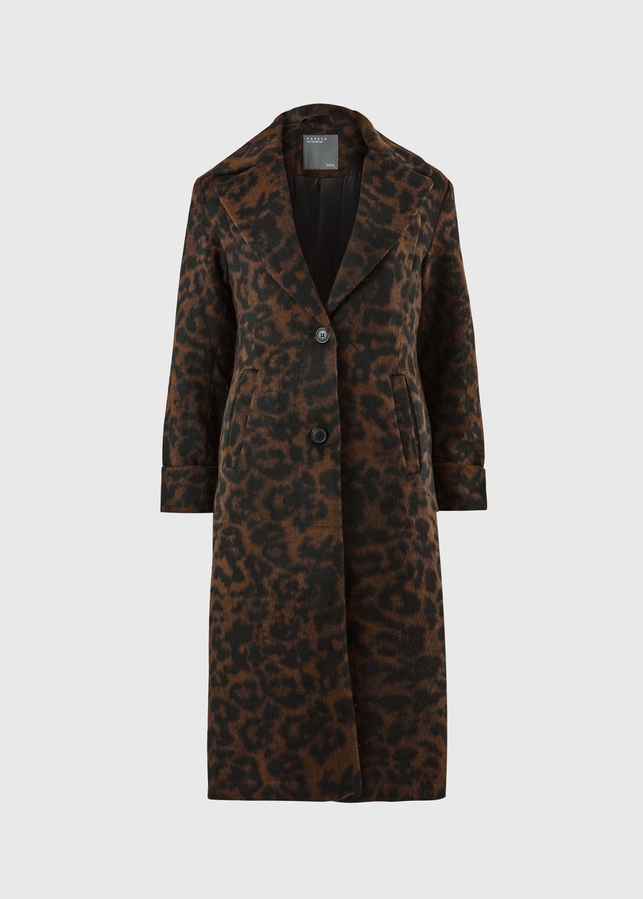 Brown Animal Print Long Smart Coat