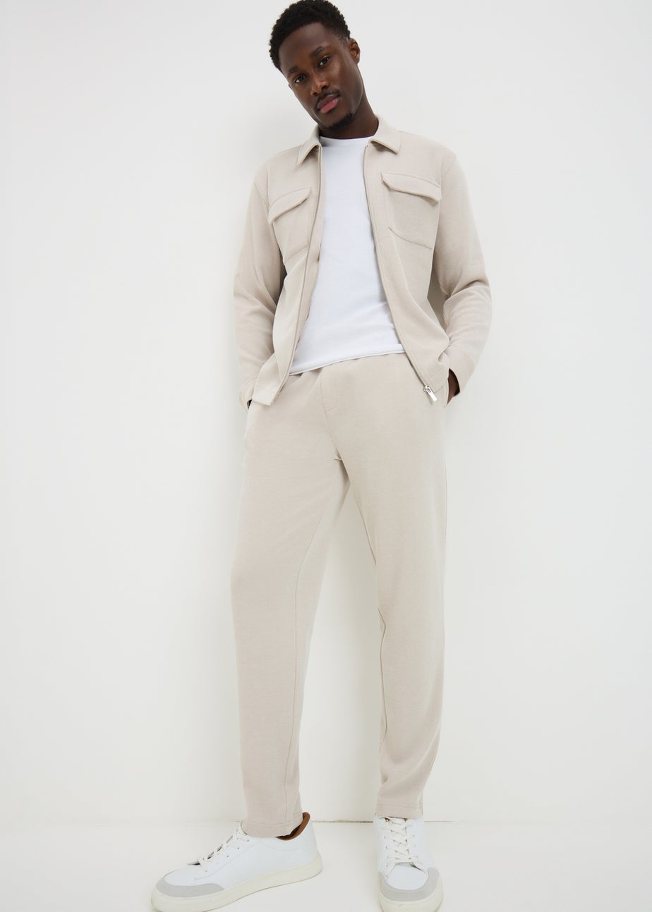 Cream Smart Pique Co Ord Jogging Bottoms