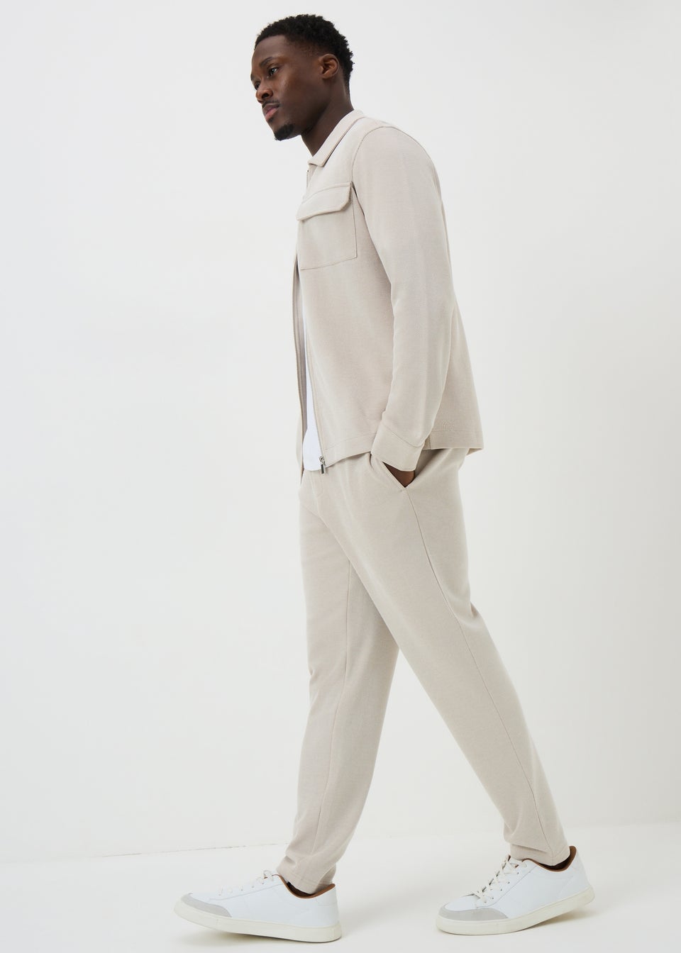 Cream Smart Pique Co Ord Jogging Bottoms