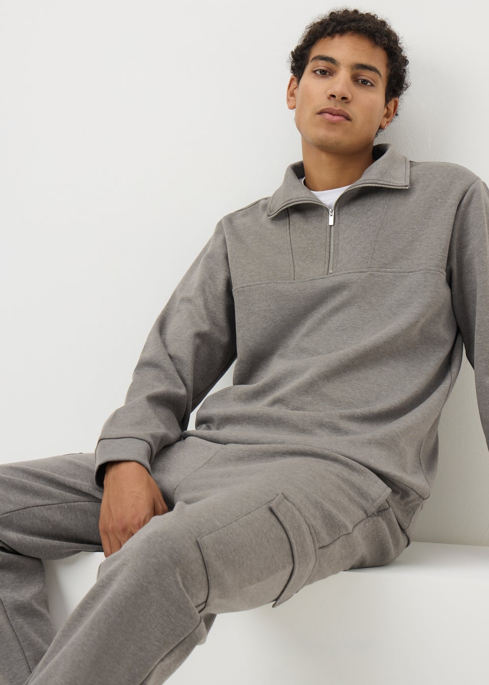 Brown Smart 1/2 Zip Co Ord Sweatshirt