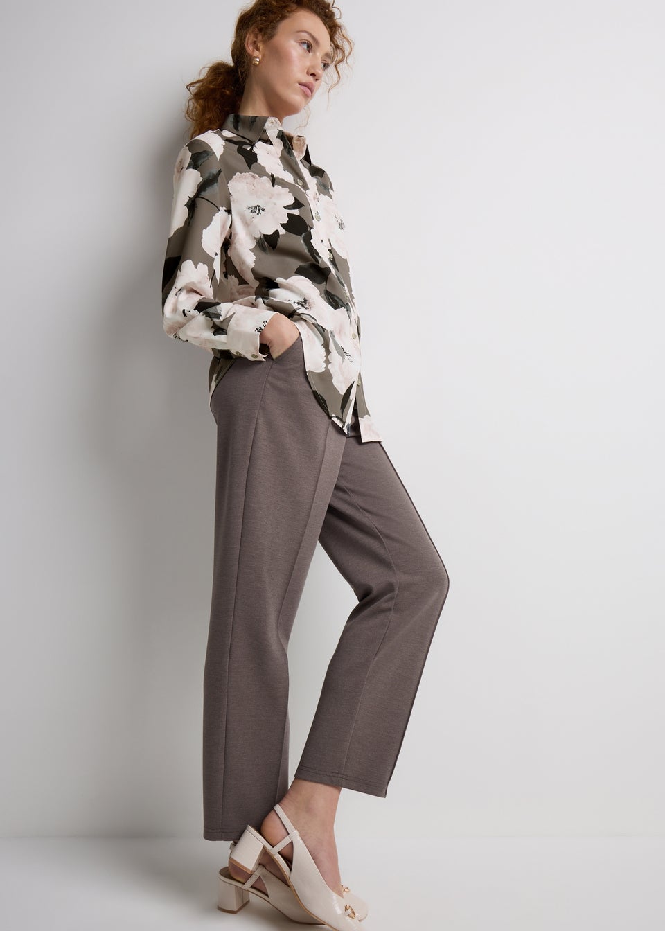Et Vous Beige Longline Floral Blouse