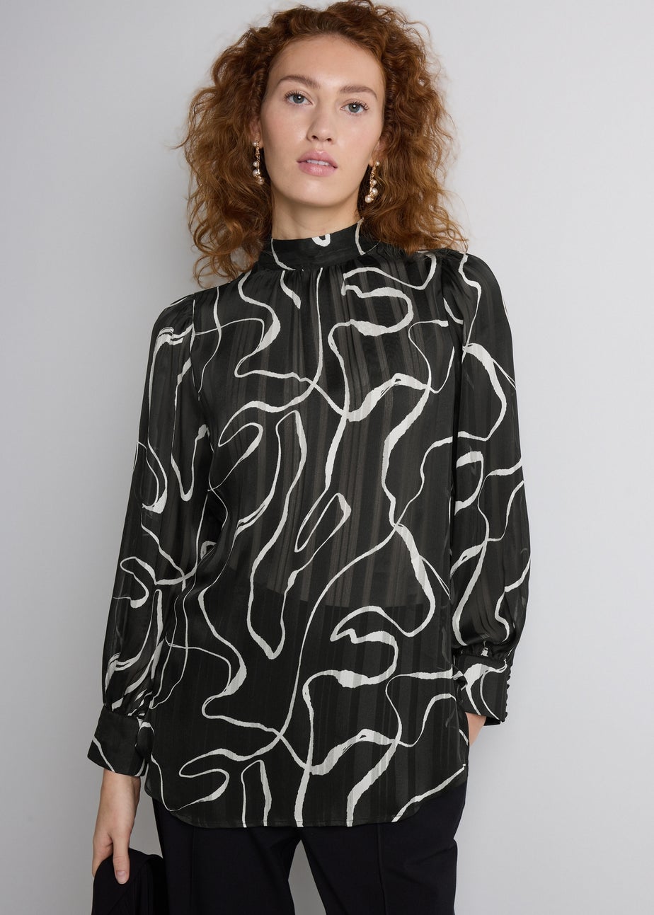 Et Vous Black Wiggle Satin Tunic Blouse