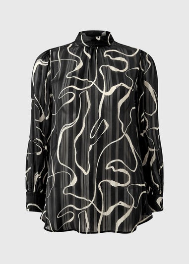 Et Vous Black Wiggle Satin Tunic Blouse