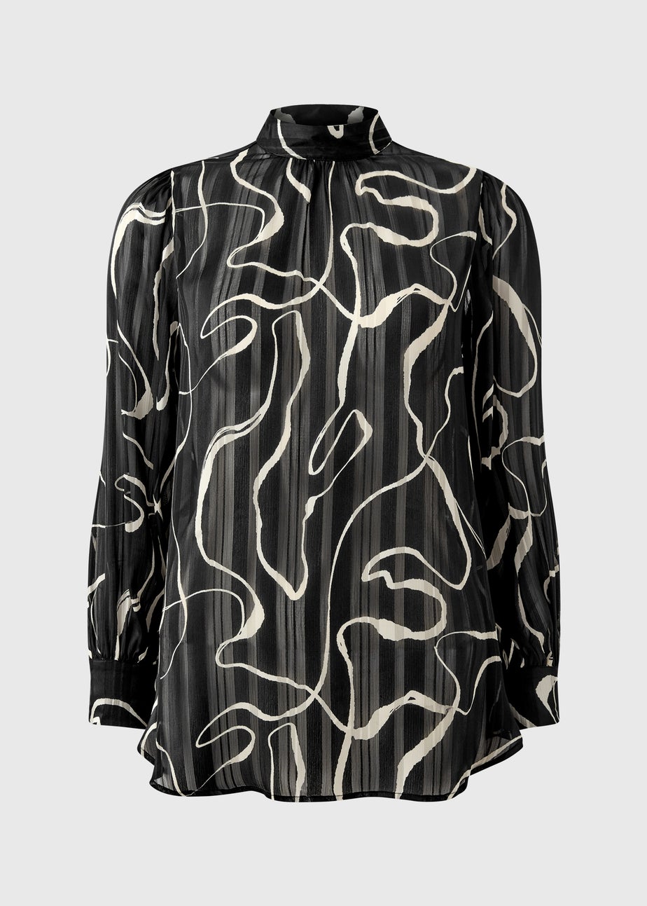 Et Vous Black Wiggle Satin Tunic Blouse