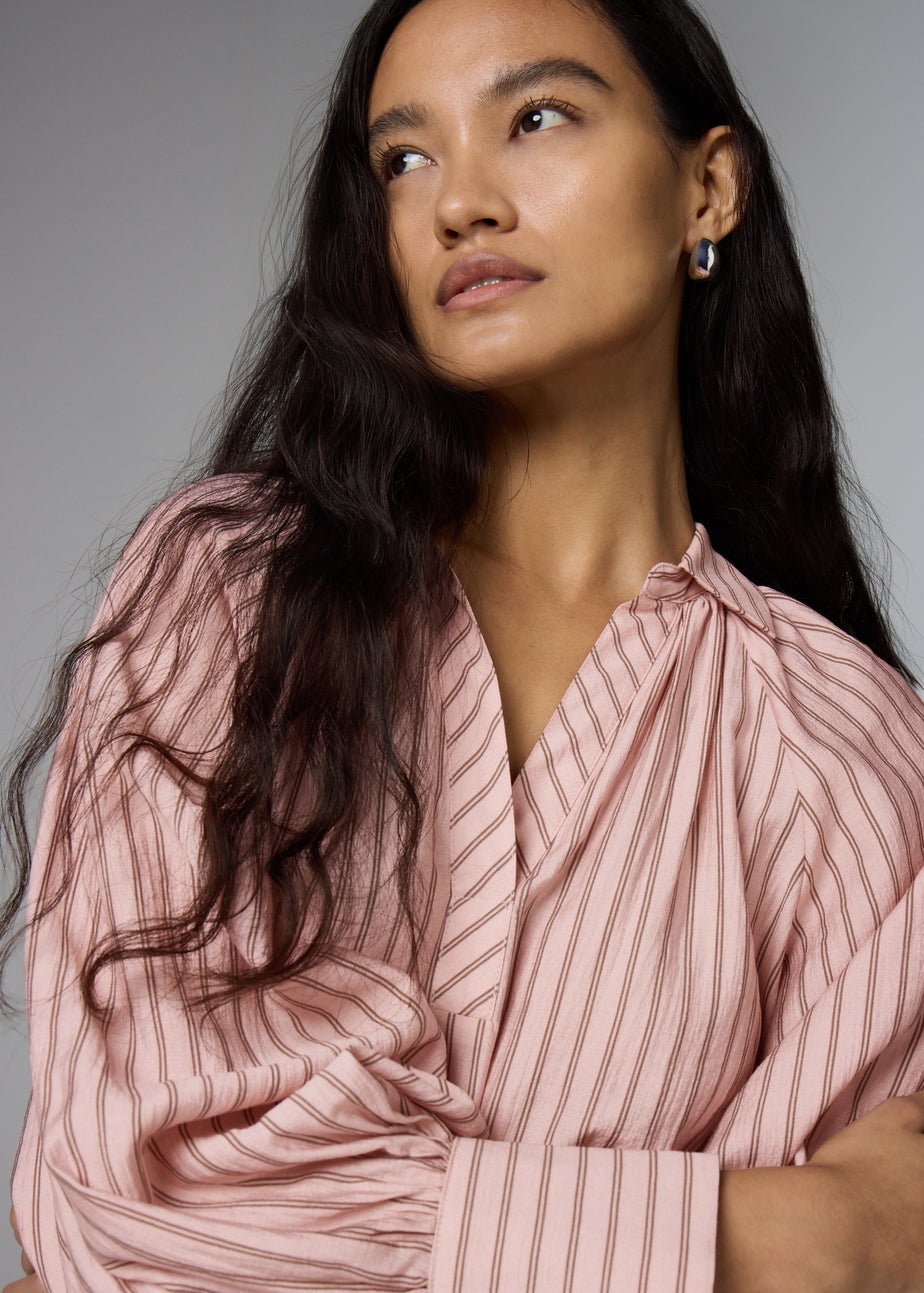 Et Vous Pink Stripe Puff Sleeve Blouse