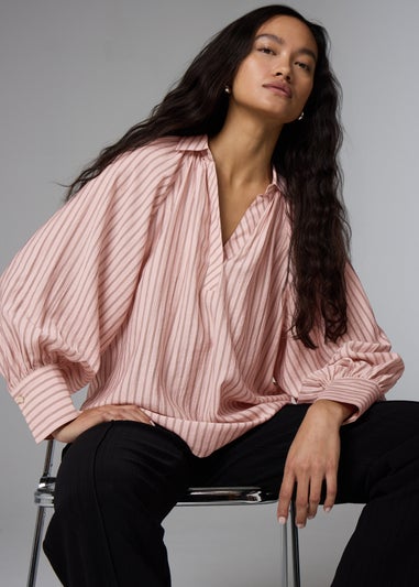 Et Vous Pink Stripe Puff Sleeve Blouse