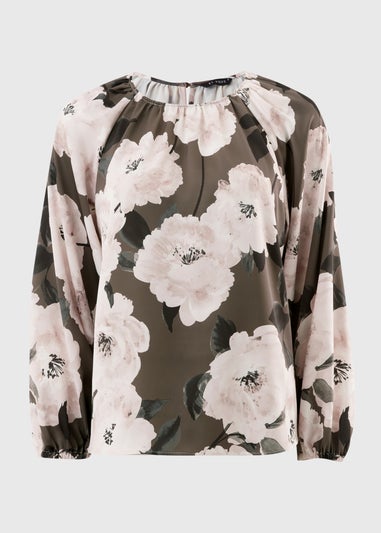 Oatmeal Satin Floral Blouse