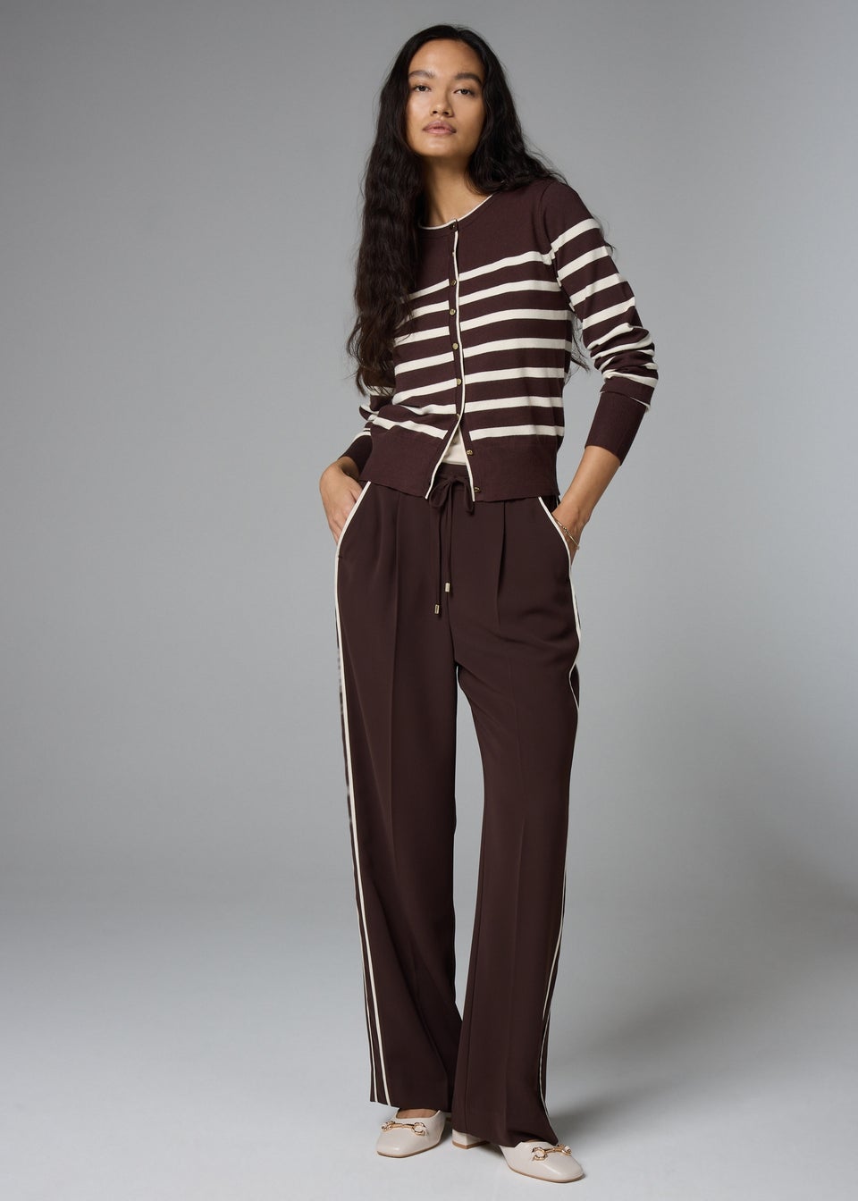 Chocolate Side Stripe Straight Leg Trousers