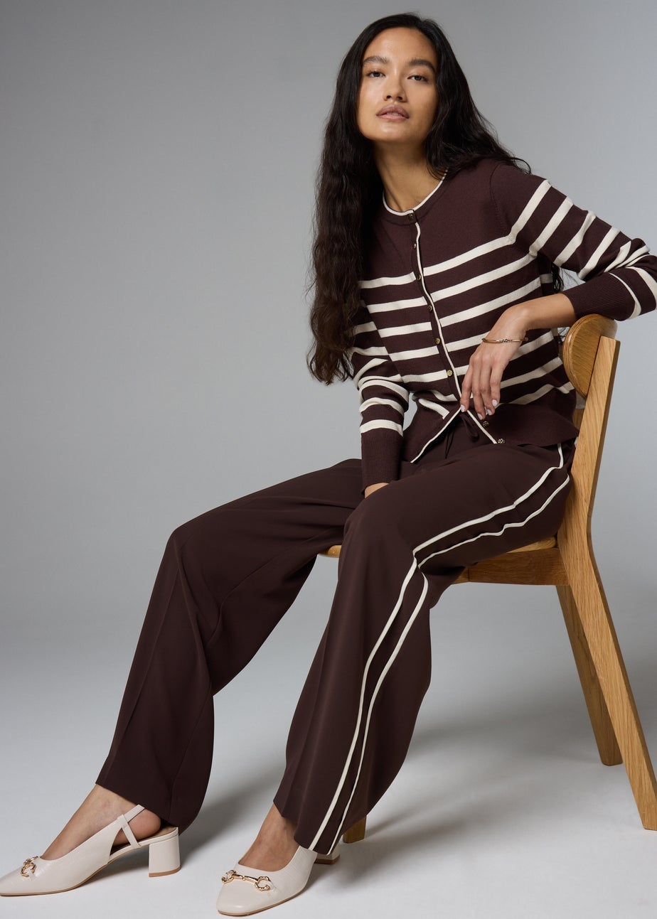 Chocolate Side Stripe Straight Leg Trousers