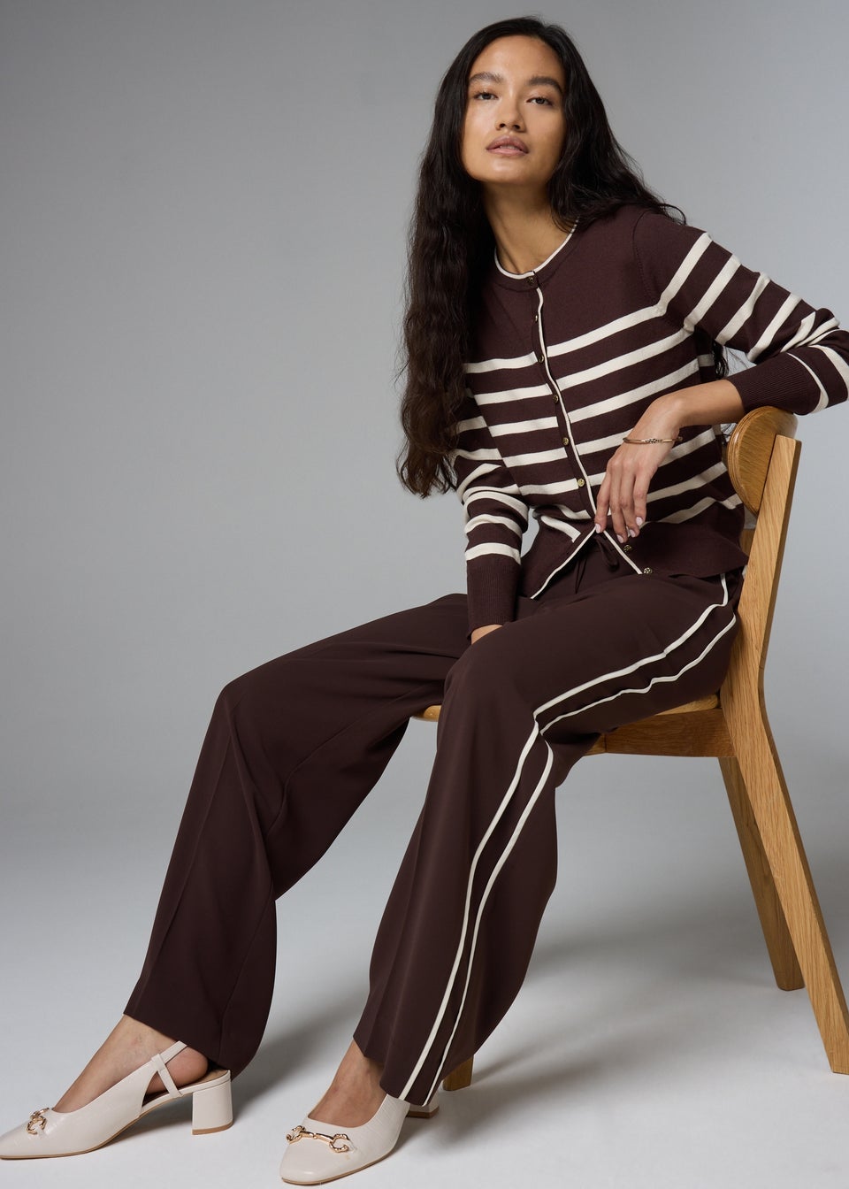Chocolate Side Stripe Straight Leg Trousers