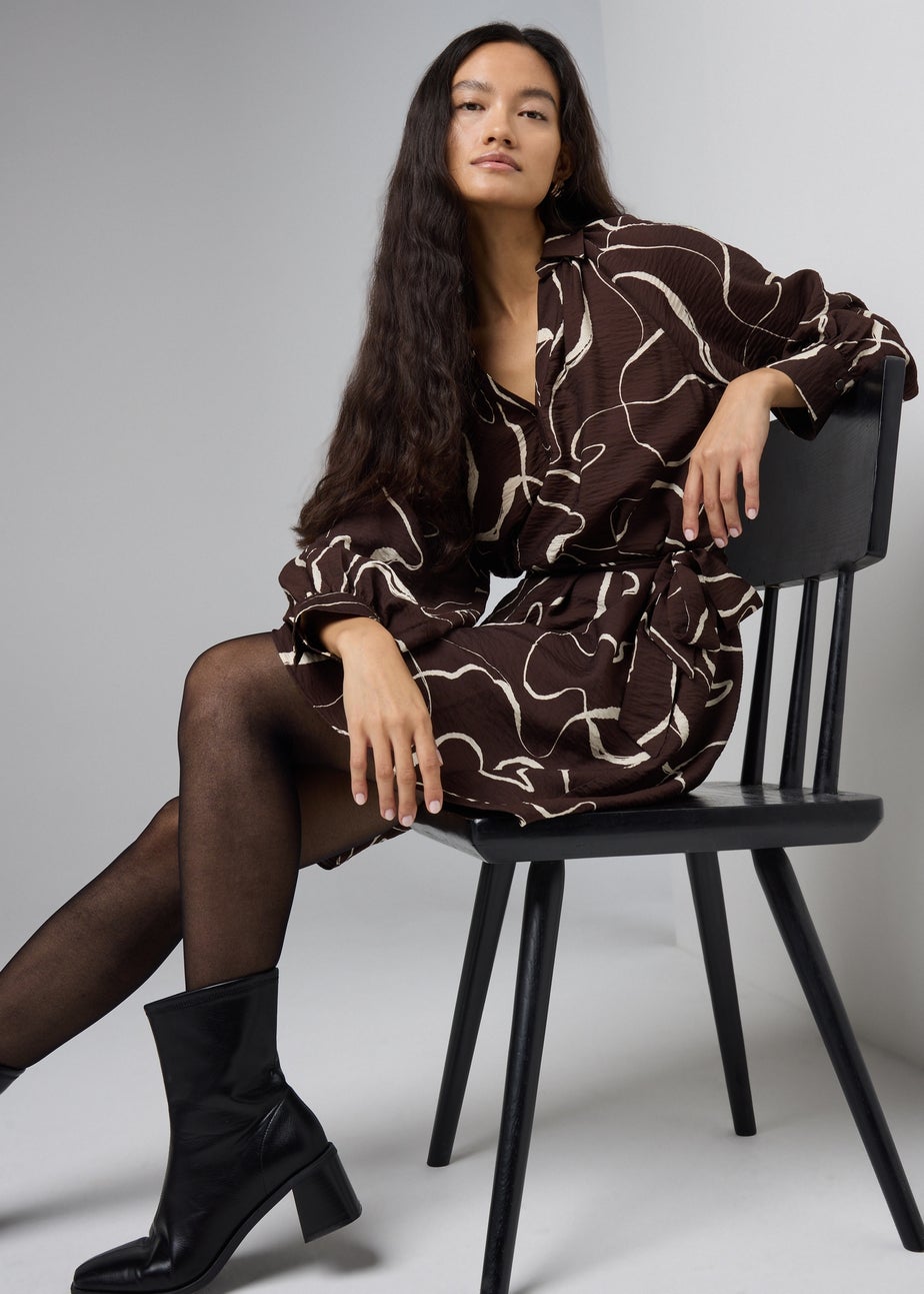 Et Vous Brown Wiggle Print Mini Dress