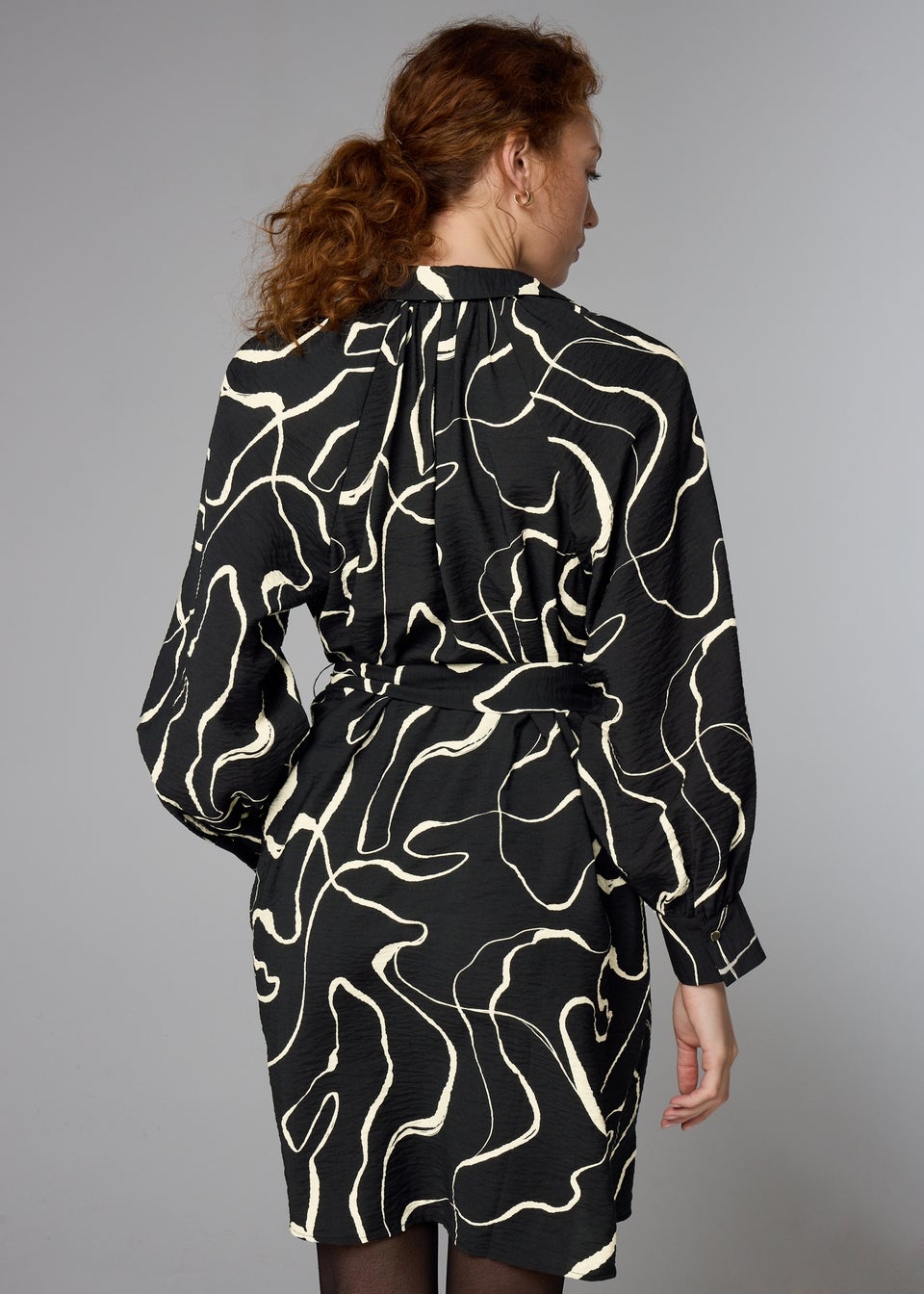 Et Vous Black Printed Woven Belted Mini Dress