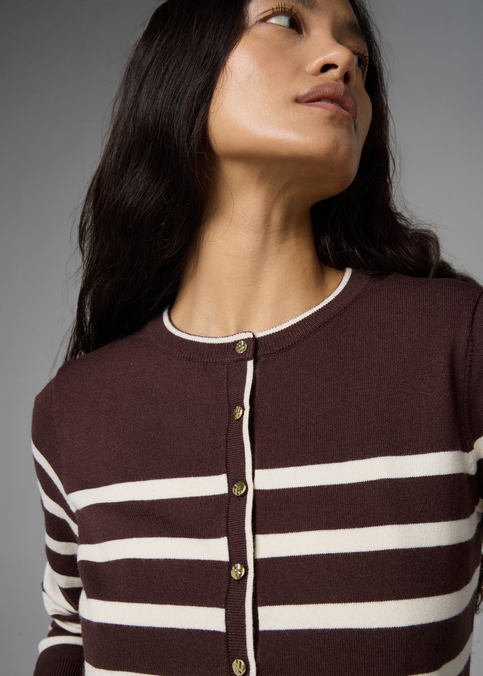 Et Vous Chocolate Brown Stripe Cardigan