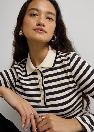 Et Vous Black Stripe Henley Top