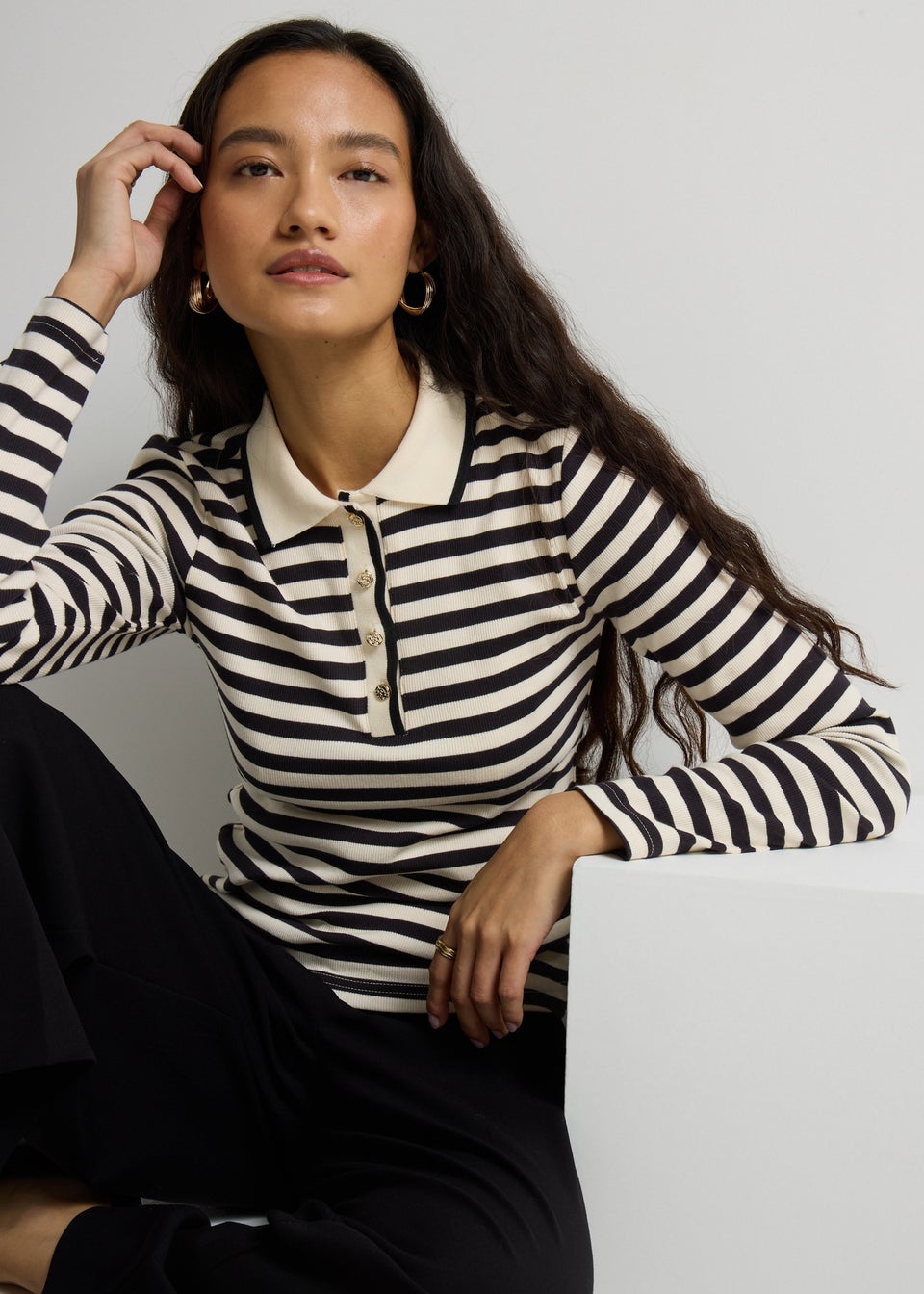 Et Vous Black Stripe Henley Top