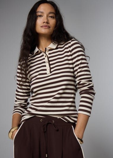 Et Vous Chocolate Stripe Henley Jumper